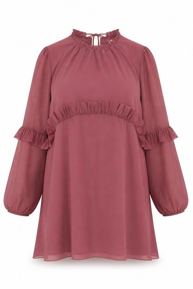 Marks and Spencer Women Pink Size 16 Shift Dress Ruffle Chiffon