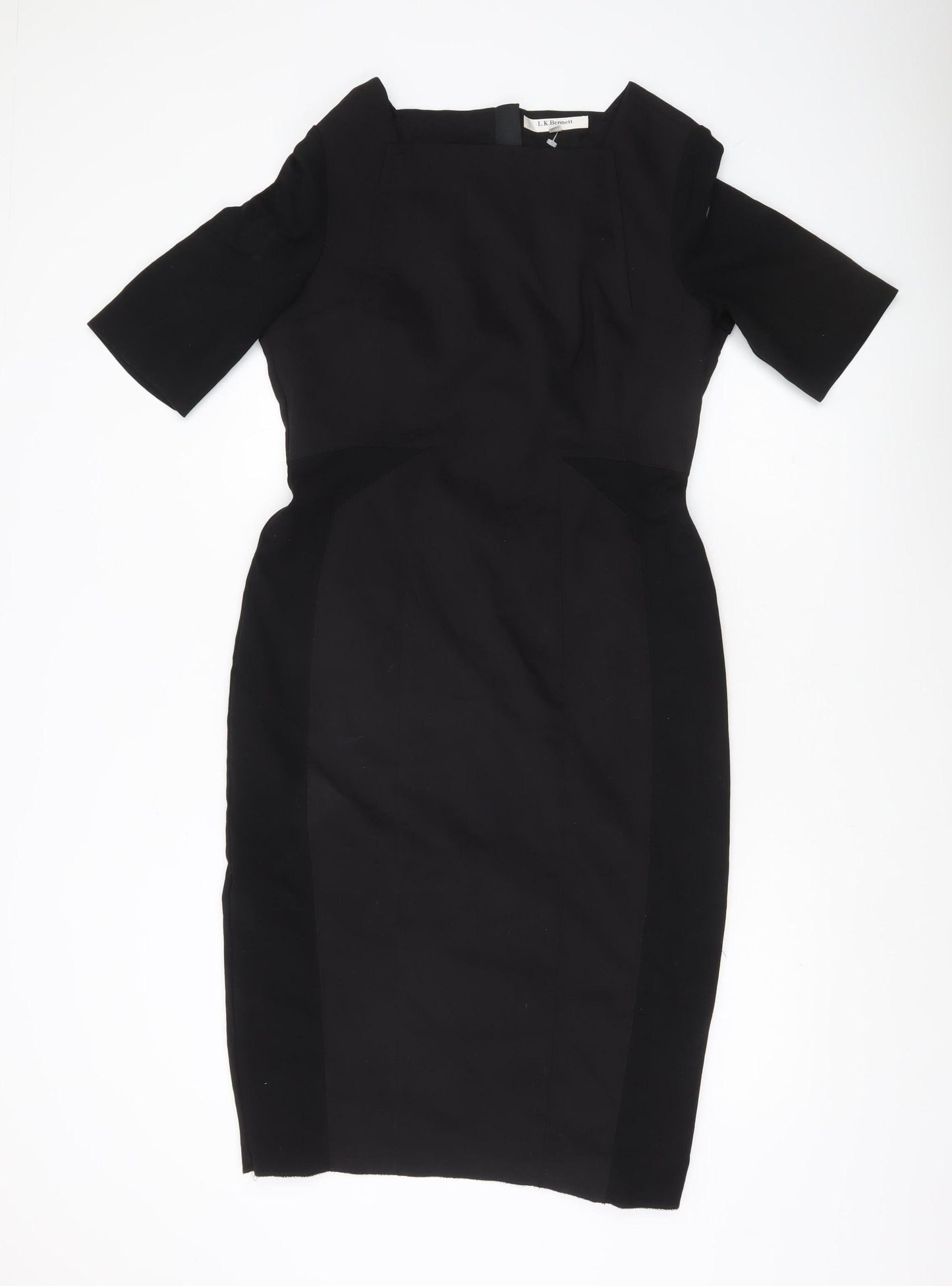 L.K. Bennett Women’s Black Sheath Dress UK 14 Knee Length Square Neck