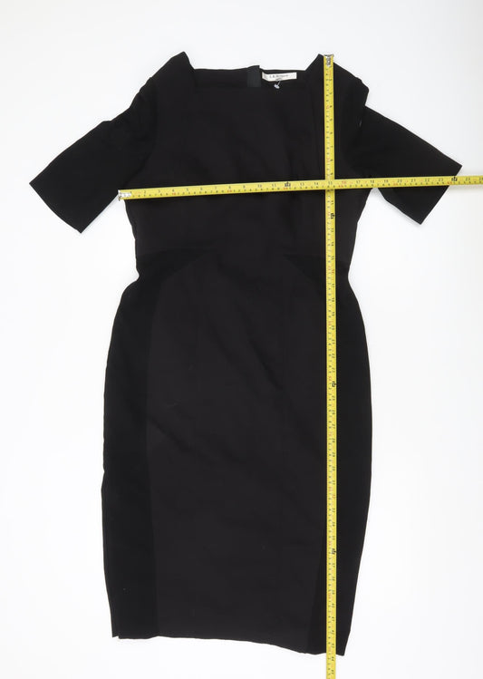 L.K. Bennett Women’s Black Sheath Dress UK 14 Knee Length Square Neck