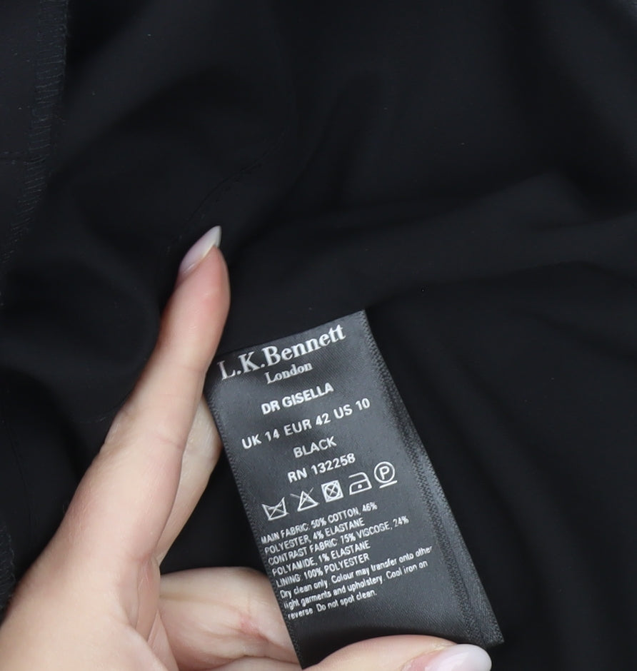 L.K. Bennett Women’s Black Sheath Dress UK 14 Knee Length Square Neck
