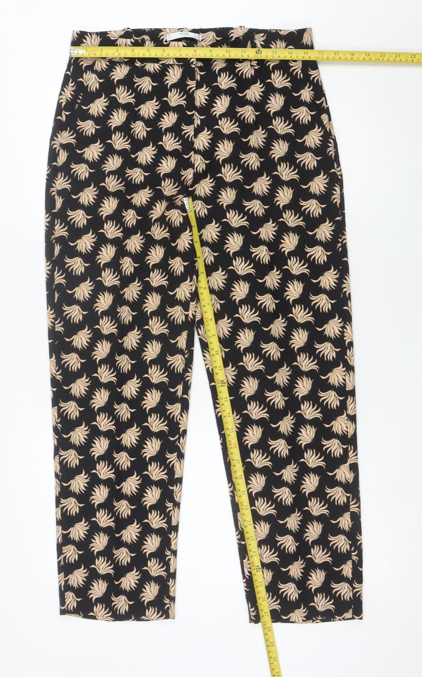 MNG Women’s Black Floral Trousers Size 10 Regular Straight Leg