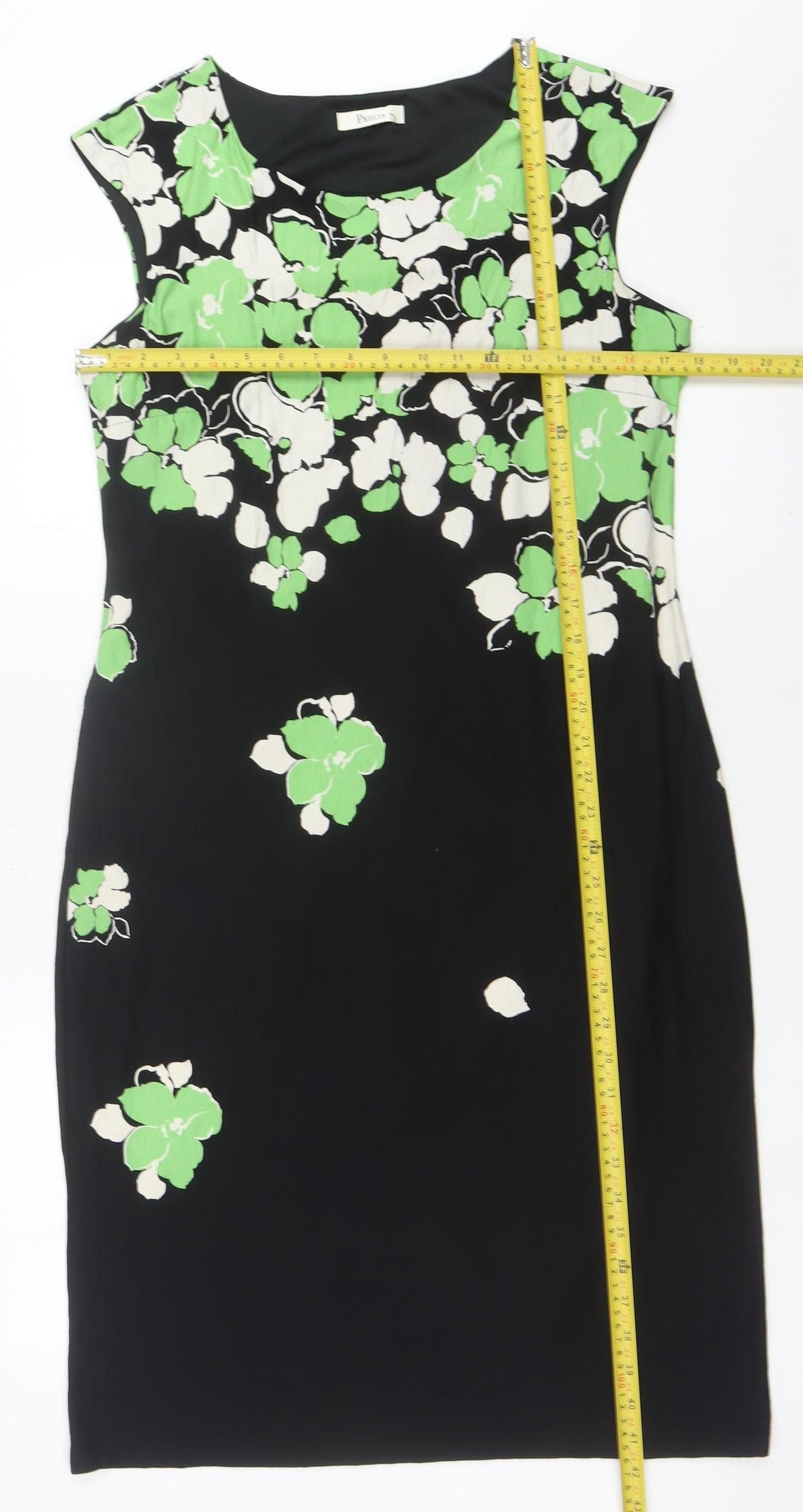 Precis Women’s Black Green Floral Sheath Knee Length Dress Size 14