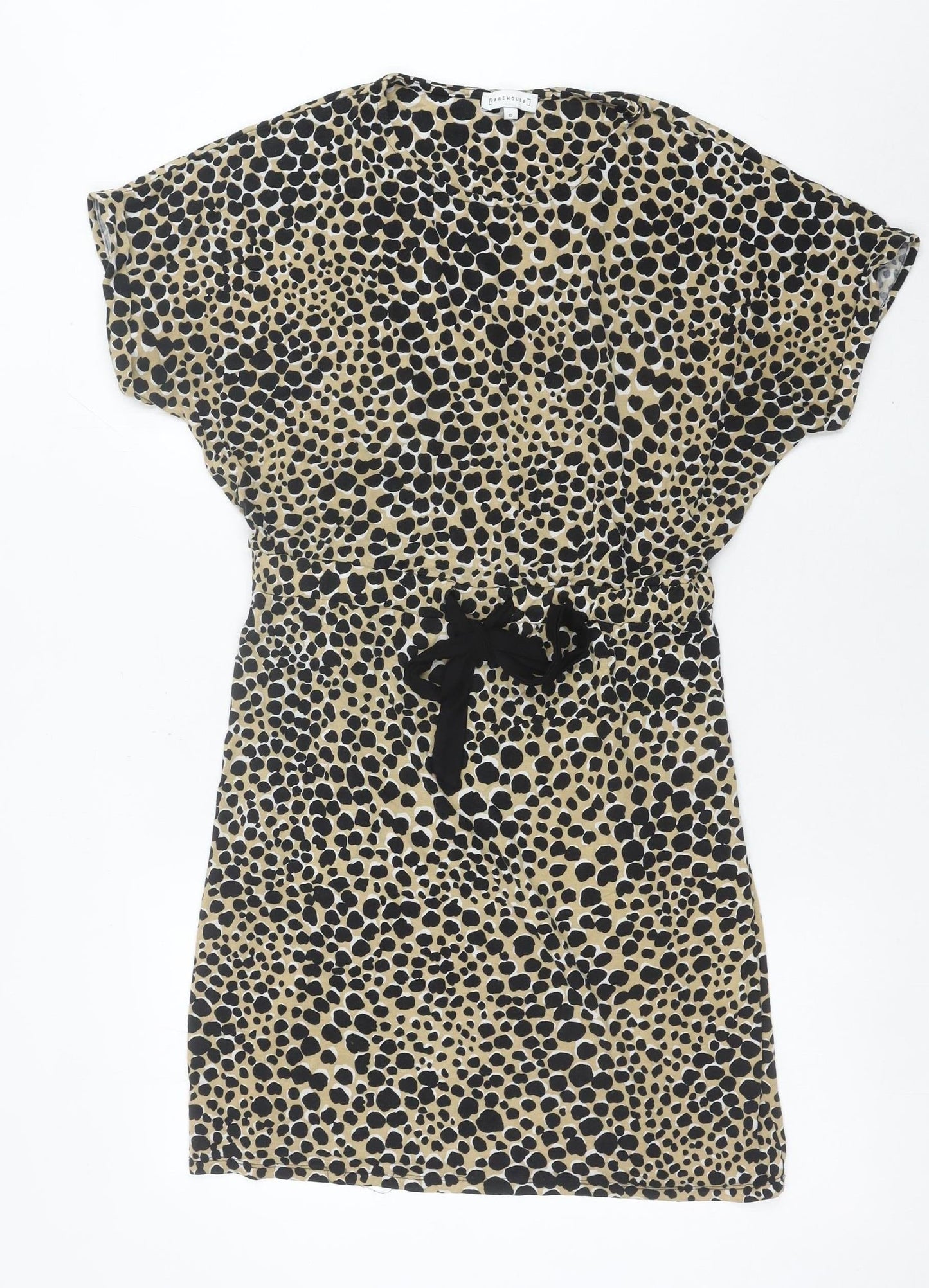 Warehouse Women’s Beige Animal Print Shift Dress UK 10 Short Sleeve