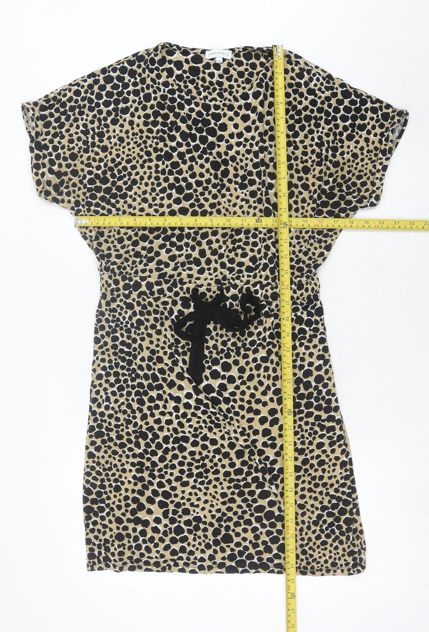 Warehouse Women’s Beige Animal Print Shift Dress UK 10 Short Sleeve