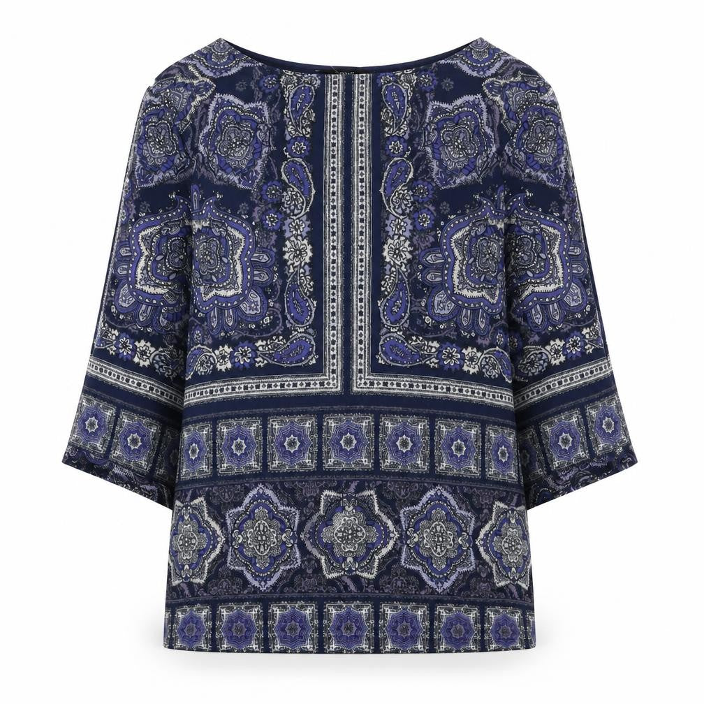 Next Womens Blue Paisley Tunic Blouse Size 12 3/4 Sleeve