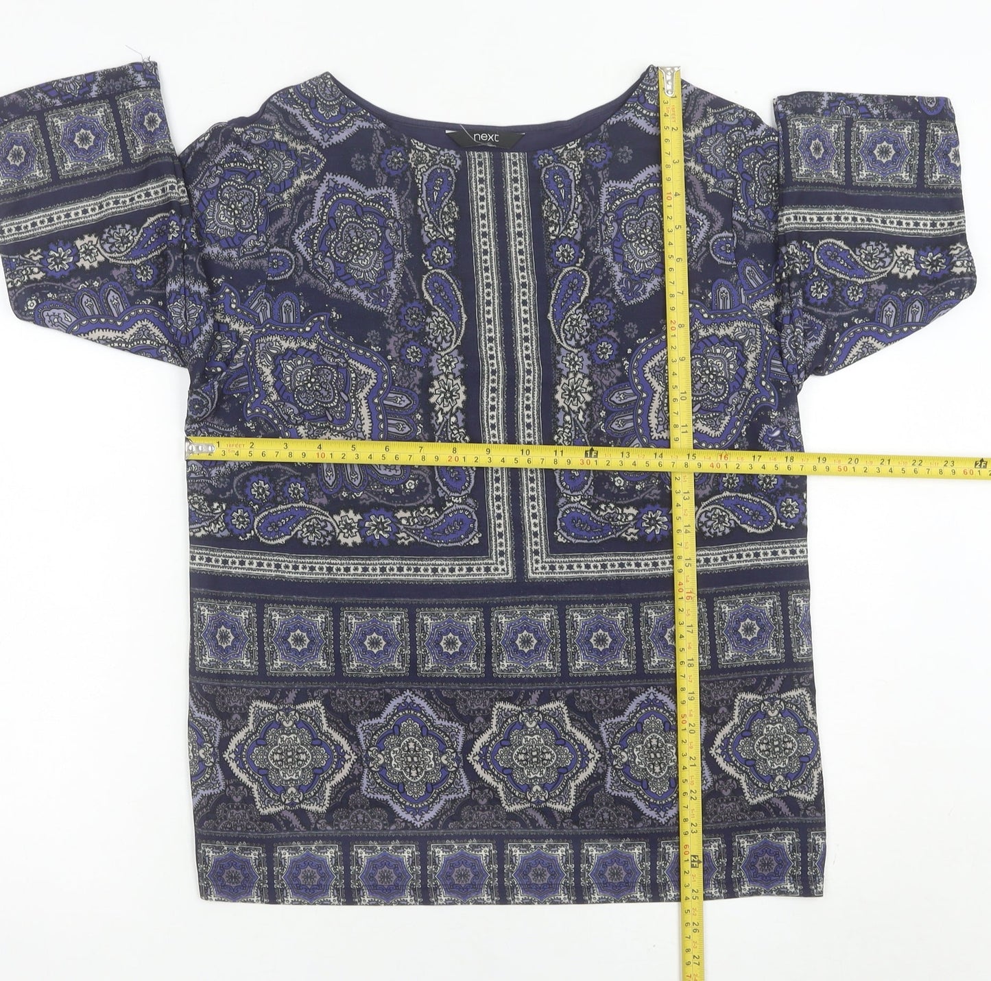 Next Womens Blue Paisley Tunic Blouse Size 12 3/4 Sleeve