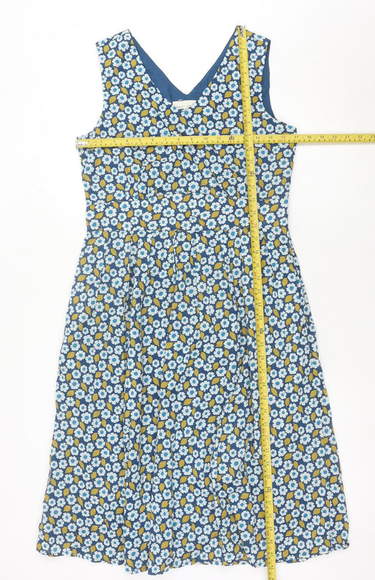 Seasalt Women Blue Floral Cotton A-Line Dress Size 12 Sleeveless