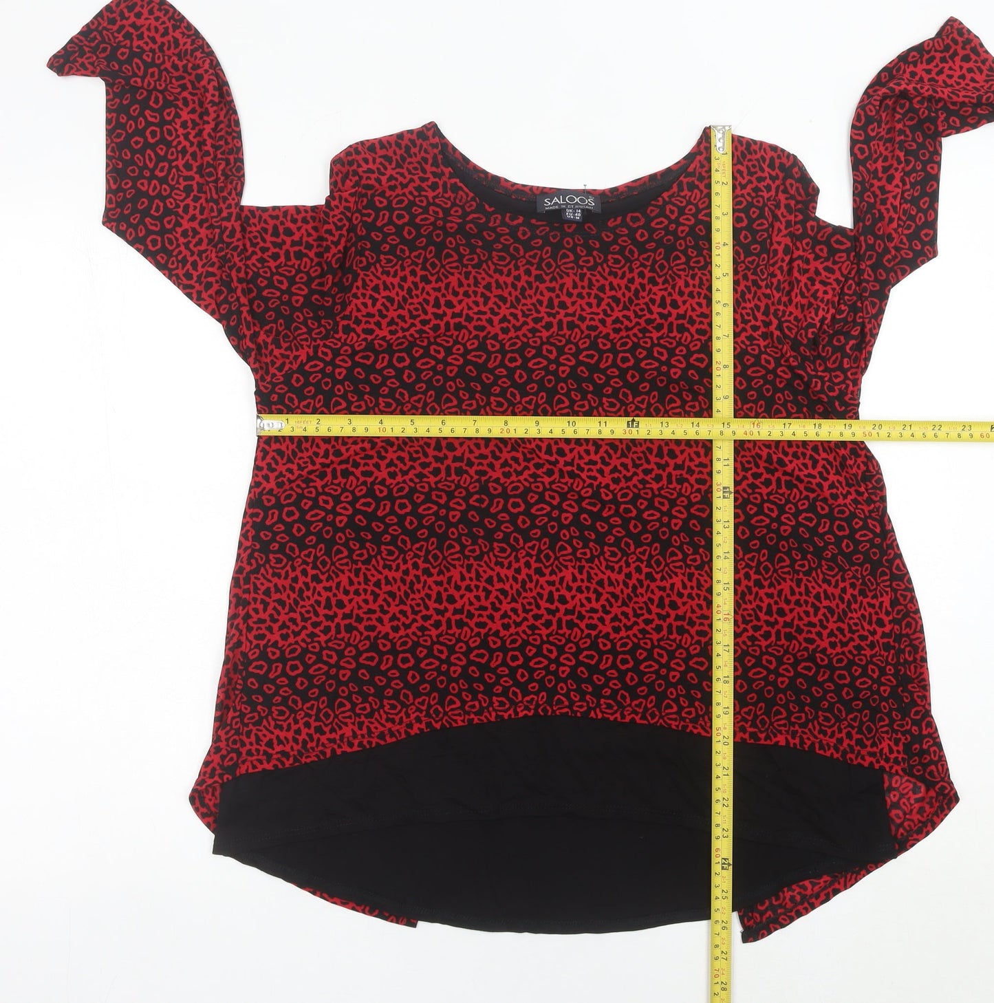 Saloos Women Red Animal Print Long Sleeve Tunic Blouse UK 14