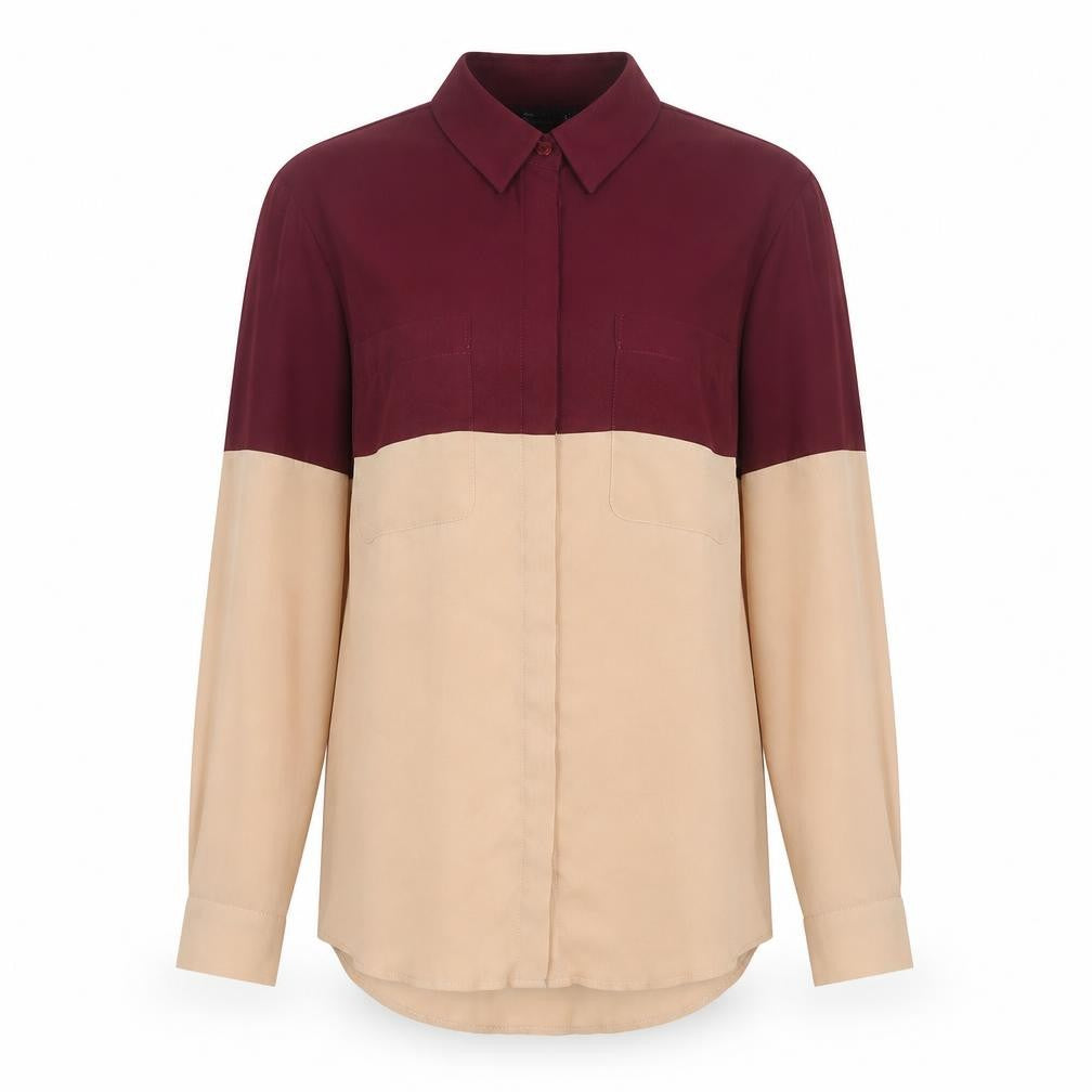 ASOS DESIGN Women’s Colourblock Beige Red Button-Up Shirt UK 6