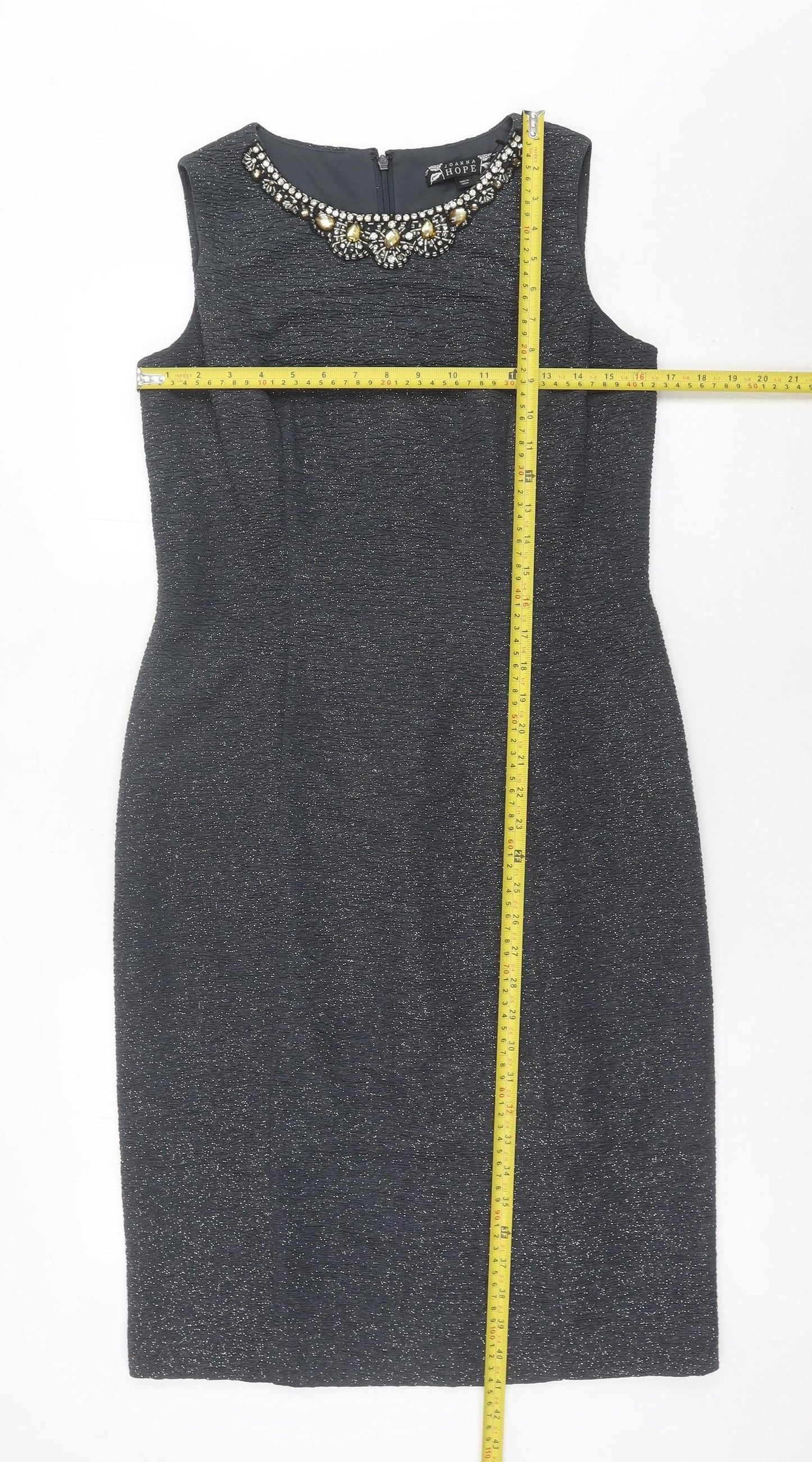 Joanna Hope Women’s Grey Sheath Dress Size 12 Beaded Neckline Party