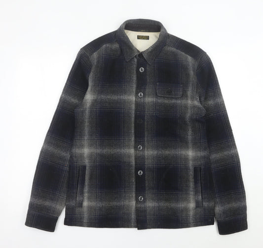AllSaints Men’s Blue Plaid Slim Fit Wool Blend Button-Up Shirt M