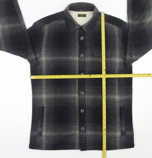 AllSaints Men’s Blue Plaid Slim Fit Wool Blend Button-Up Shirt M