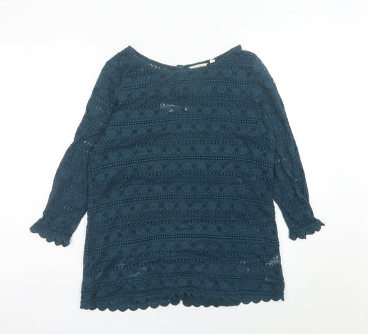 Fat Face Women's Blue Lace Tunic Blouse UK 10 3/4 Sleeve