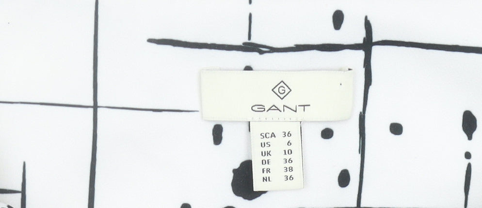 Gant Womens White Geometric Tunic Blouse Top Size 10 Short Sleeve
