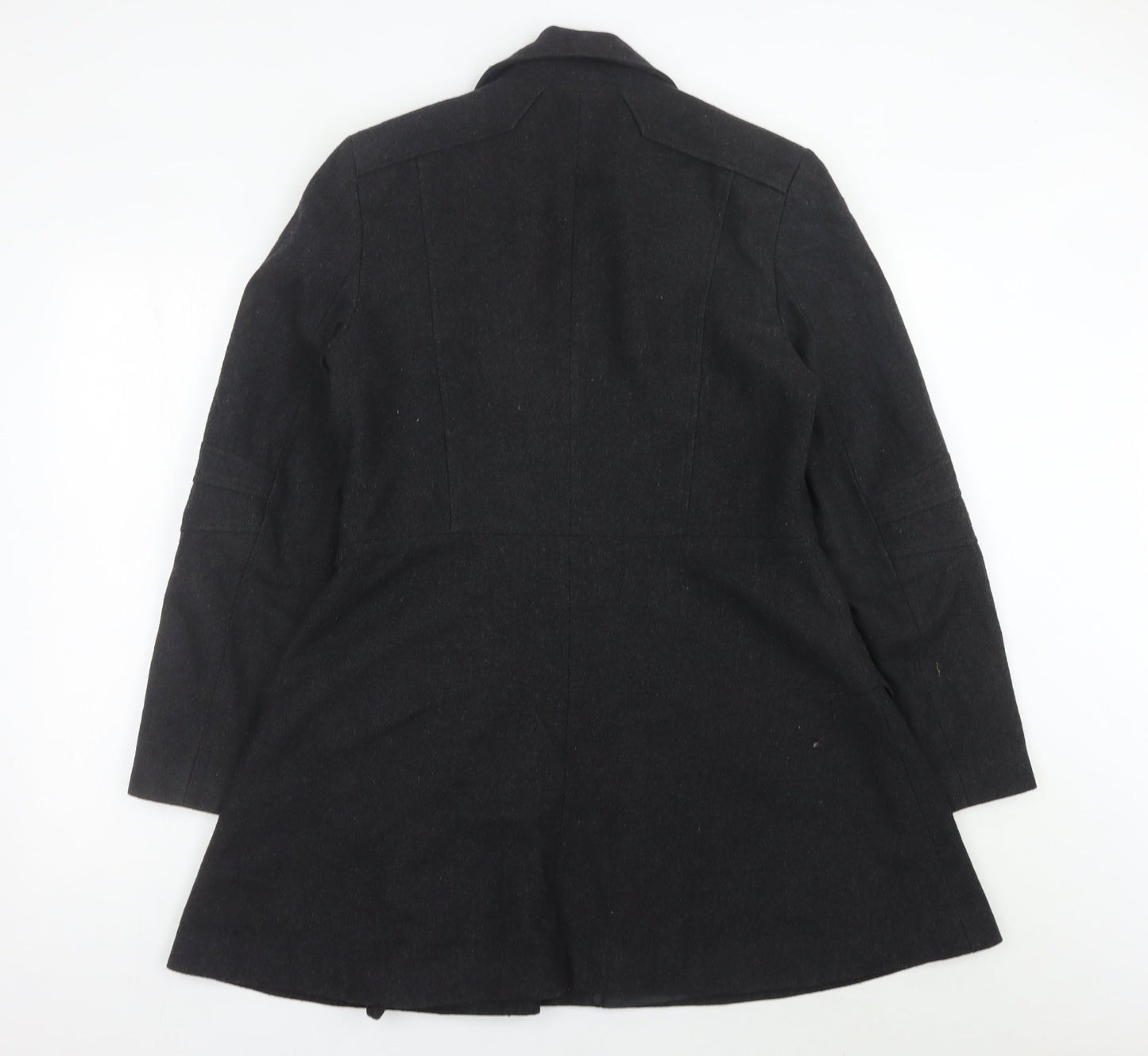 Warehouse Women’s Black Wool Blend Zip Coat Size 14 Mid-Length