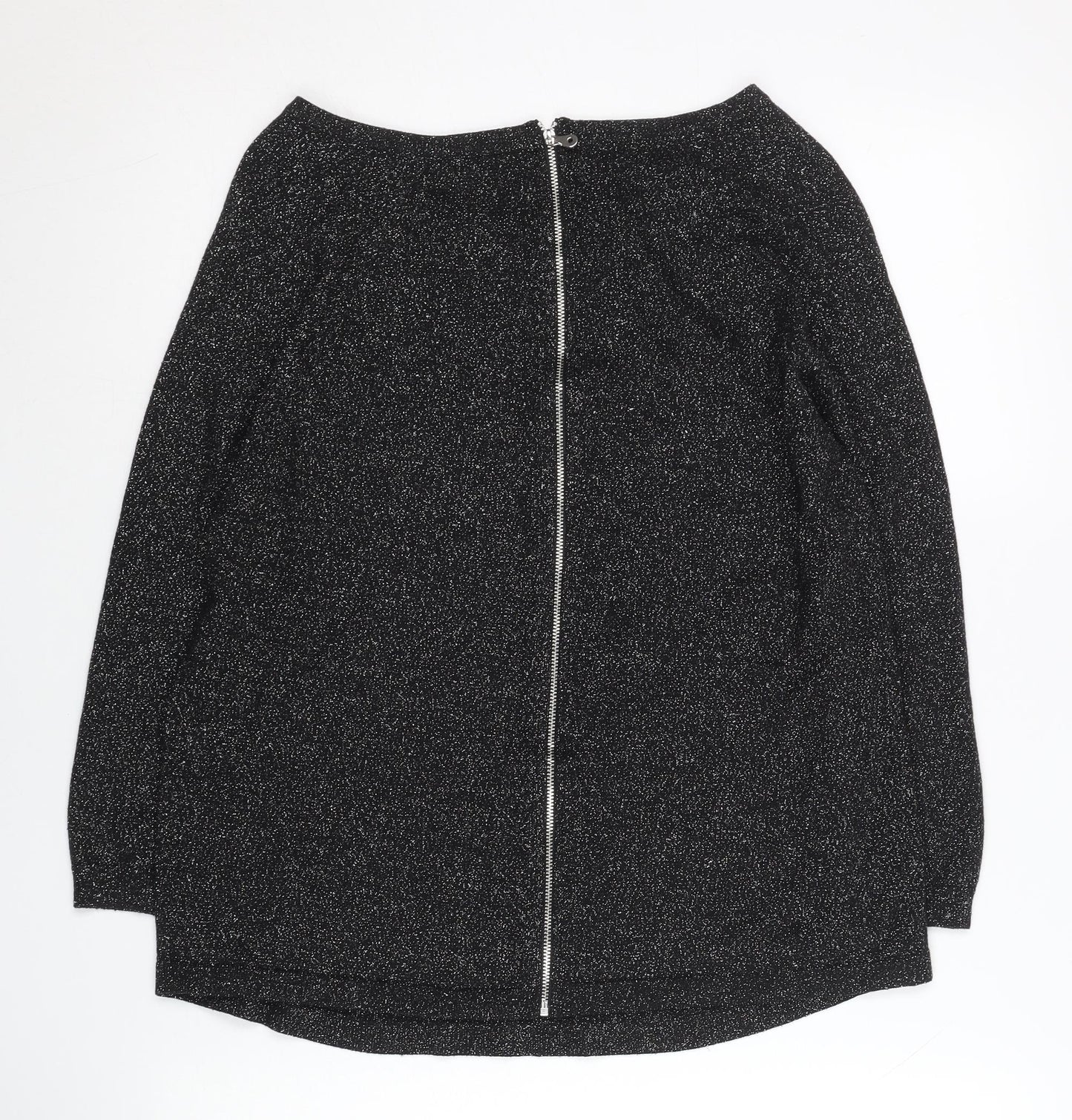 Warehouse Women’s Black Glitter Zip Back Pullover Jumper UK 10