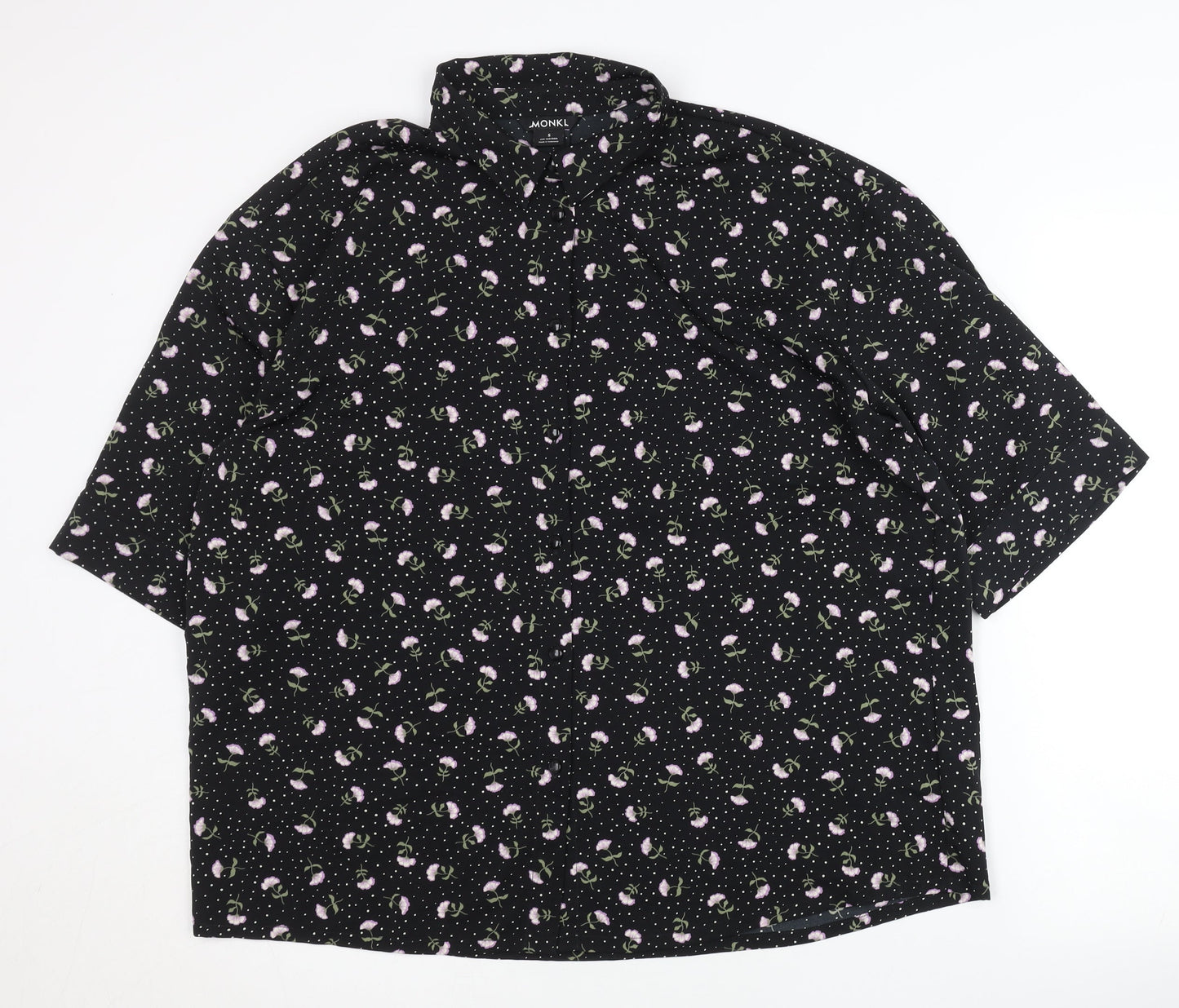 Monki Womens Black Floral Button-Up Shirt Size S Short Sleeve