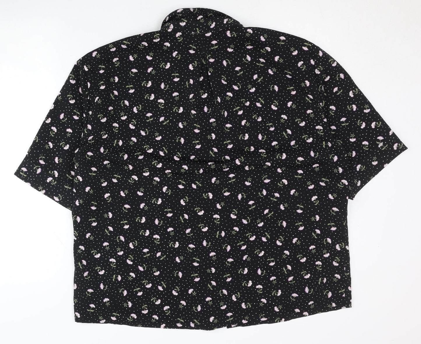 Monki Womens Black Floral Button-Up Shirt Size S Short Sleeve