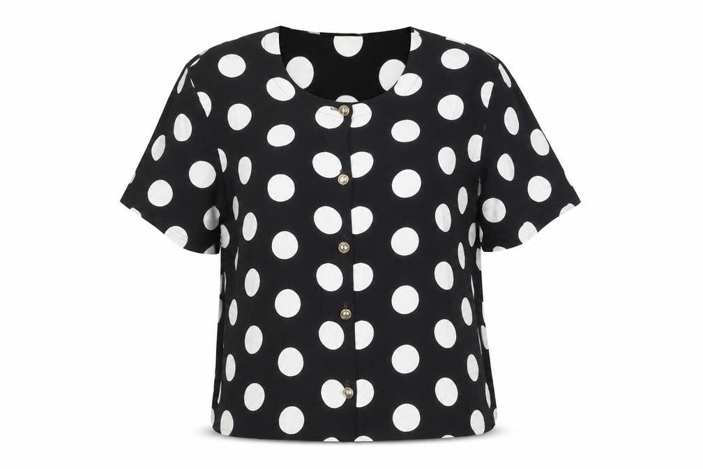 St Michael Womens Black Polka Dot Blouse Size 20 Short Sleeve Retro