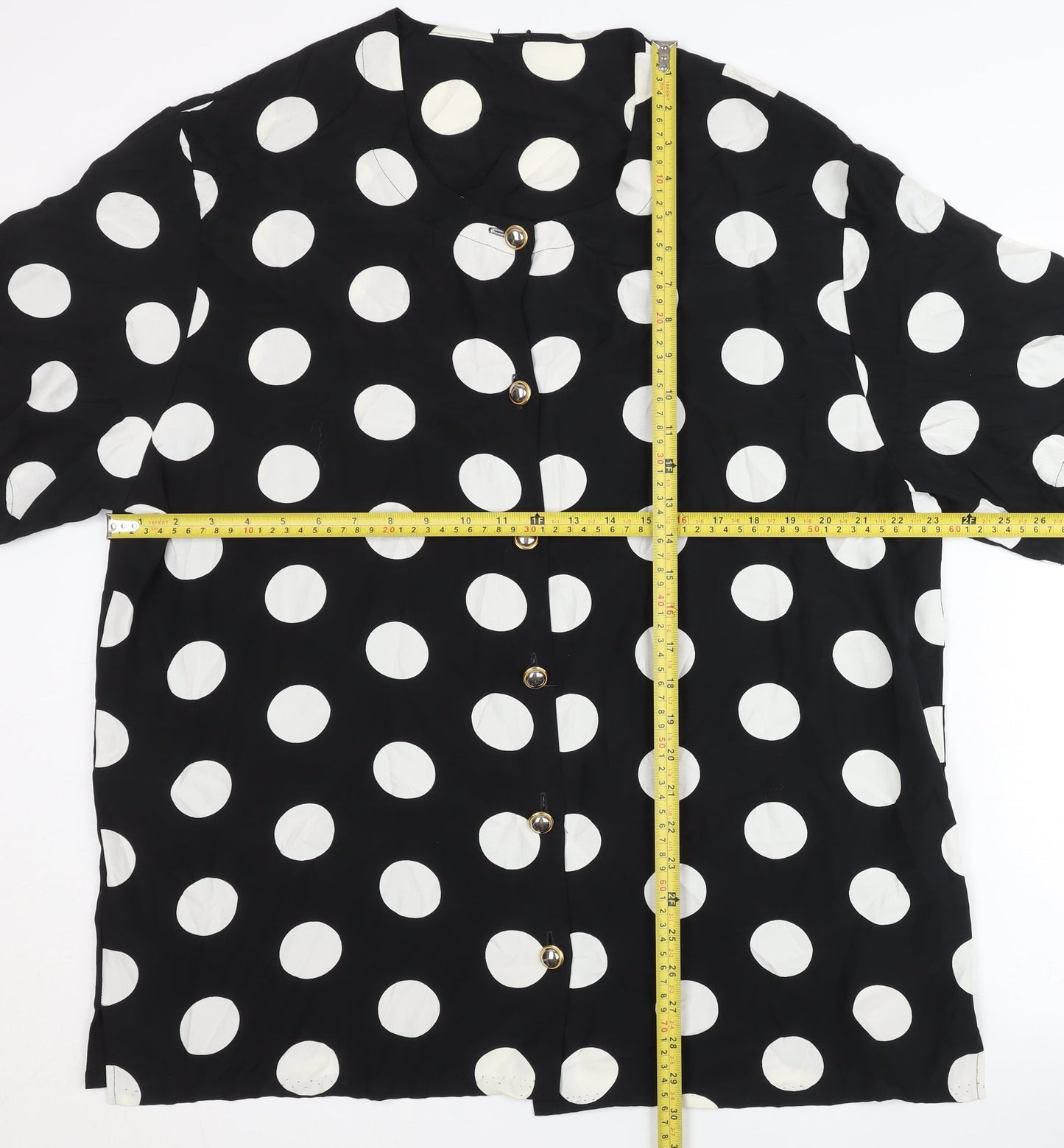 St Michael Womens Black Polka Dot Blouse Size 20 Short Sleeve Retro