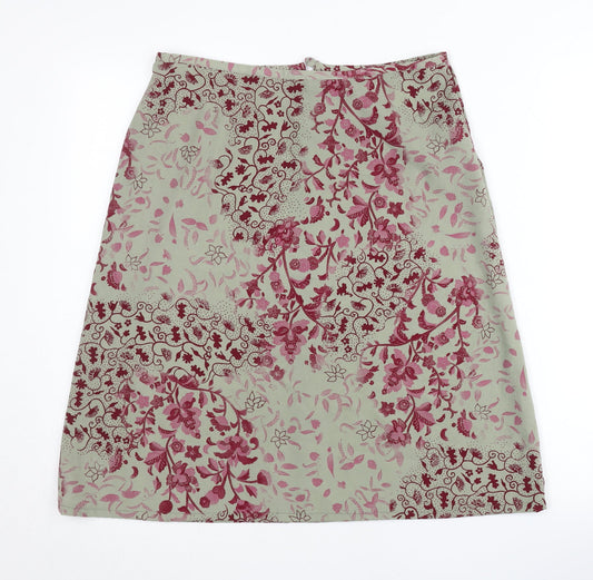 Rohan Womens Green Pink Floral A-Line Knee Length Skirt Size 12