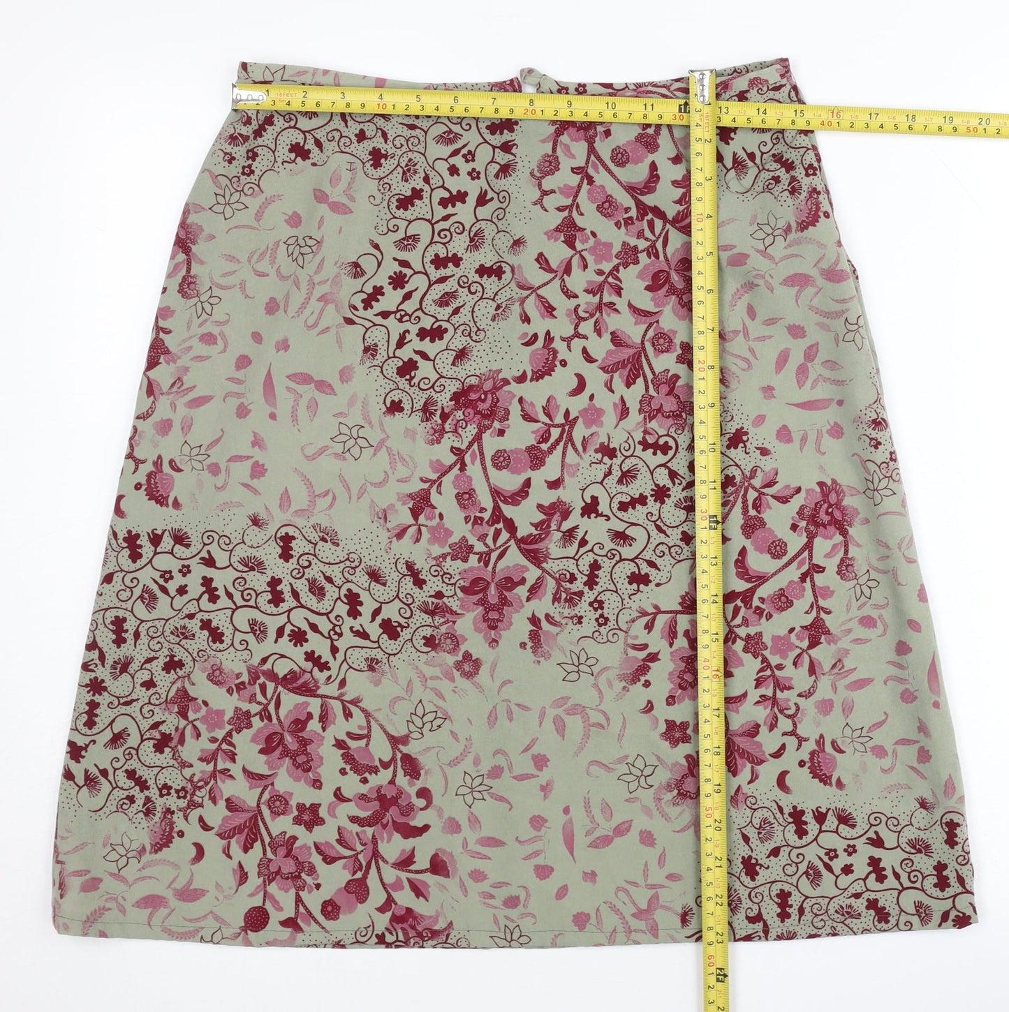 Rohan Womens Green Pink Floral A-Line Knee Length Skirt Size 12