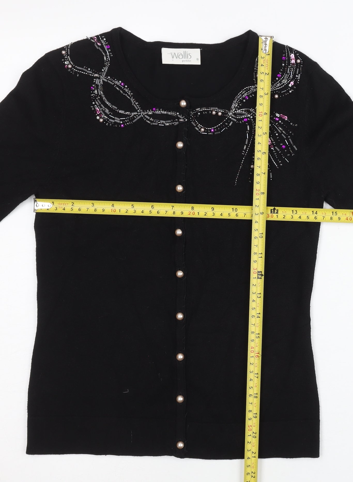 Wallis Petite Womens Black Beaded Cardigan Size 8 Knitwear
