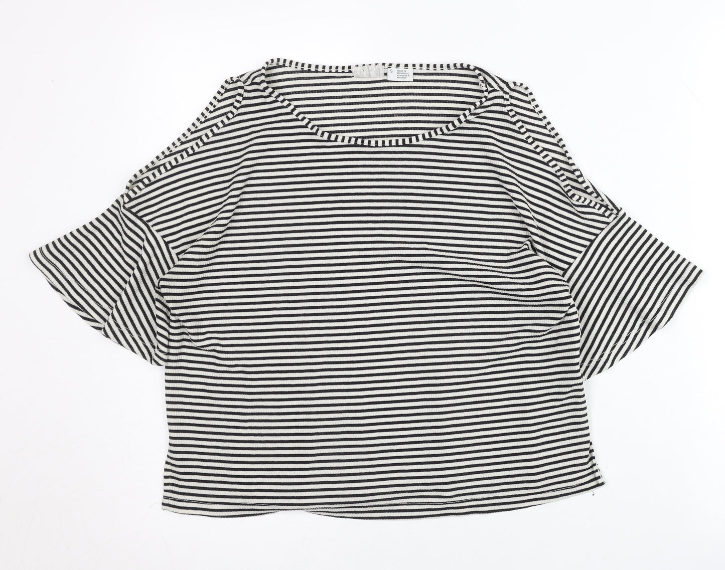 Cooperative Womens Black Striped Cold Shoulder Jersey T-Shirt Size S