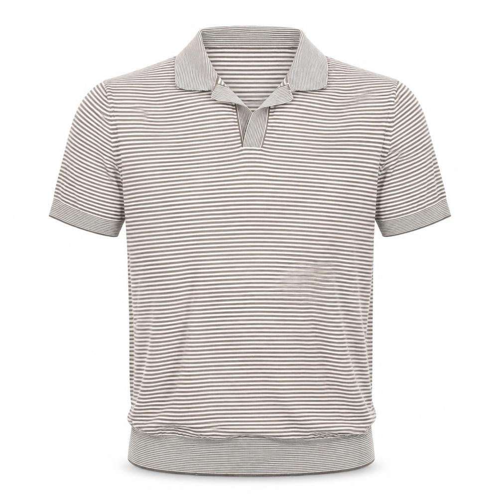 MNG Men Grey Striped 2XL Polo Shirt Cotton Blend Short Sleeve