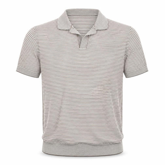 MNG Men Grey Striped 2XL Polo Shirt Cotton Blend Short Sleeve
