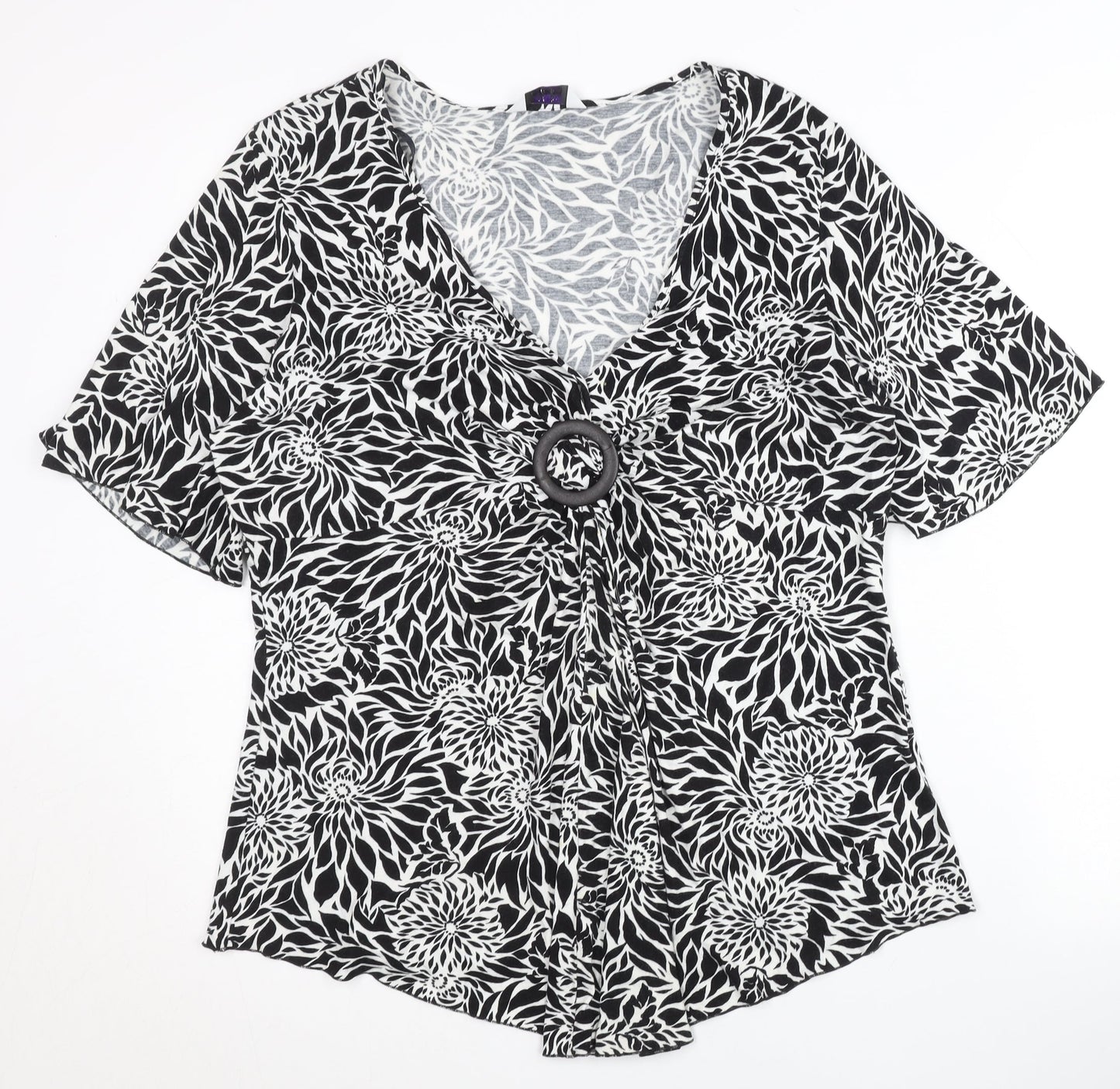 New Look Women’s Black Floral Viscose Tunic Blouse UK 20