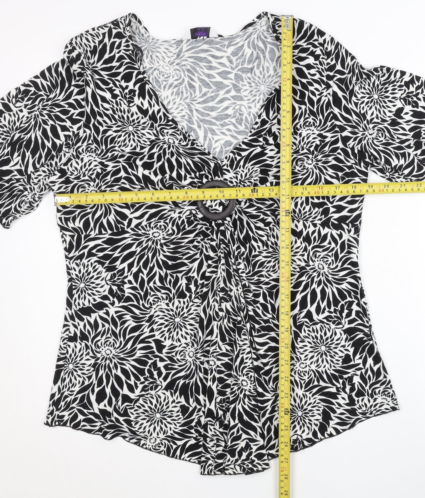 New Look Women’s Black Floral Viscose Tunic Blouse UK 20