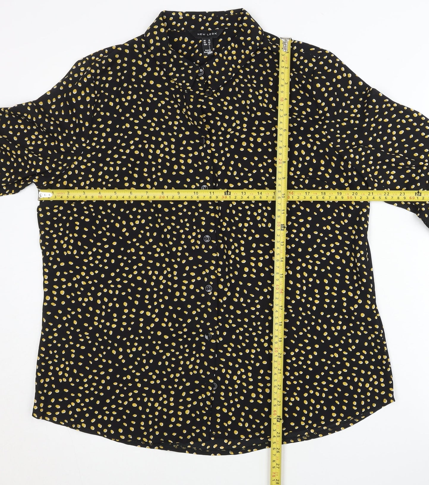 New Look Womens Black Polka Dot Button-Up Shirt Size 14