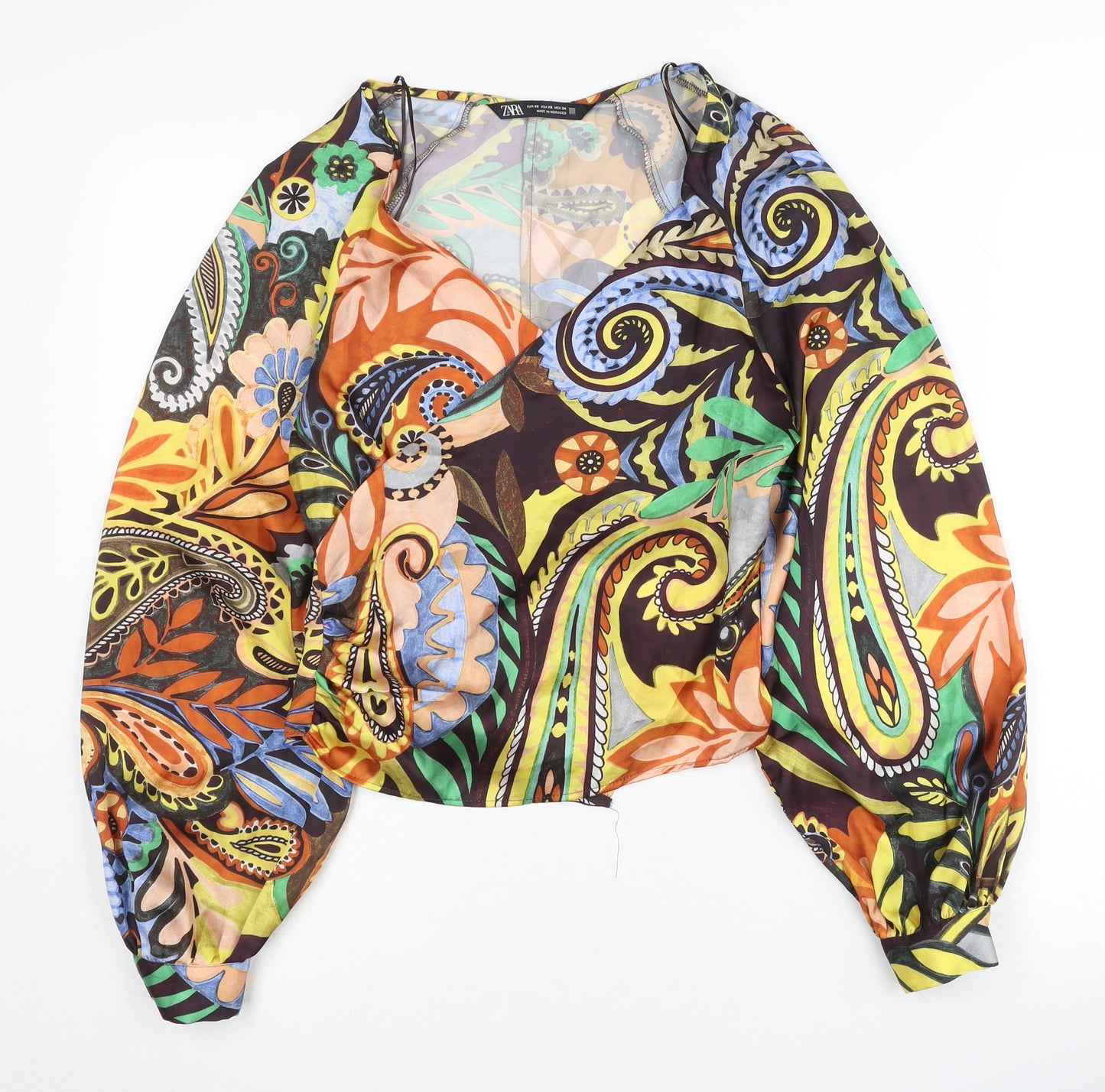 Zara Womens Multicoloured Paisley Wrap Blouse XS Long Sleeve Bohemian