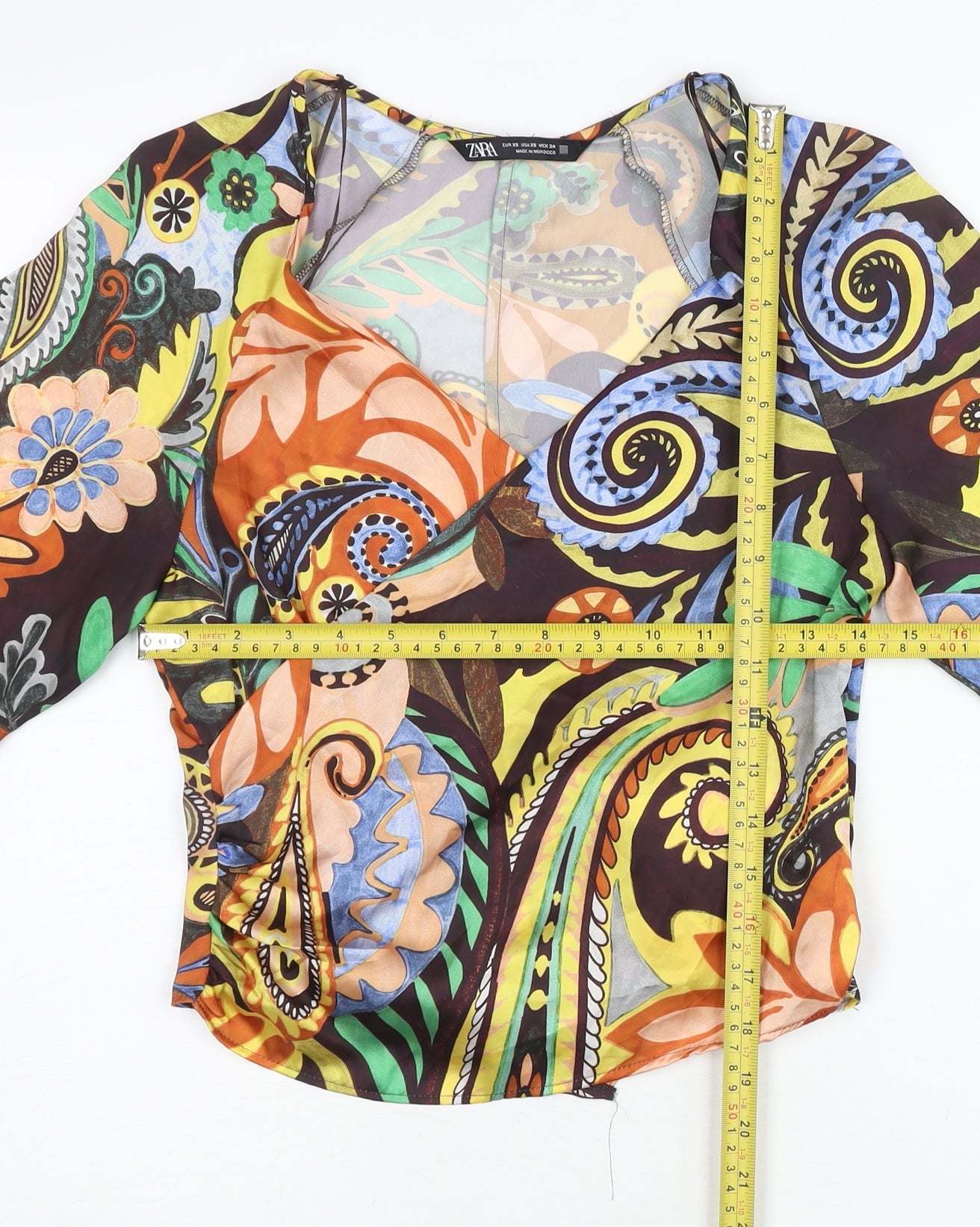 Zara Womens Multicoloured Paisley Wrap Blouse XS Long Sleeve Bohemian