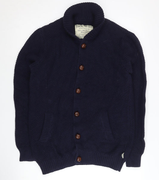 Jack Wills Men's Blue Medium Chunky Knit Button Cardigan