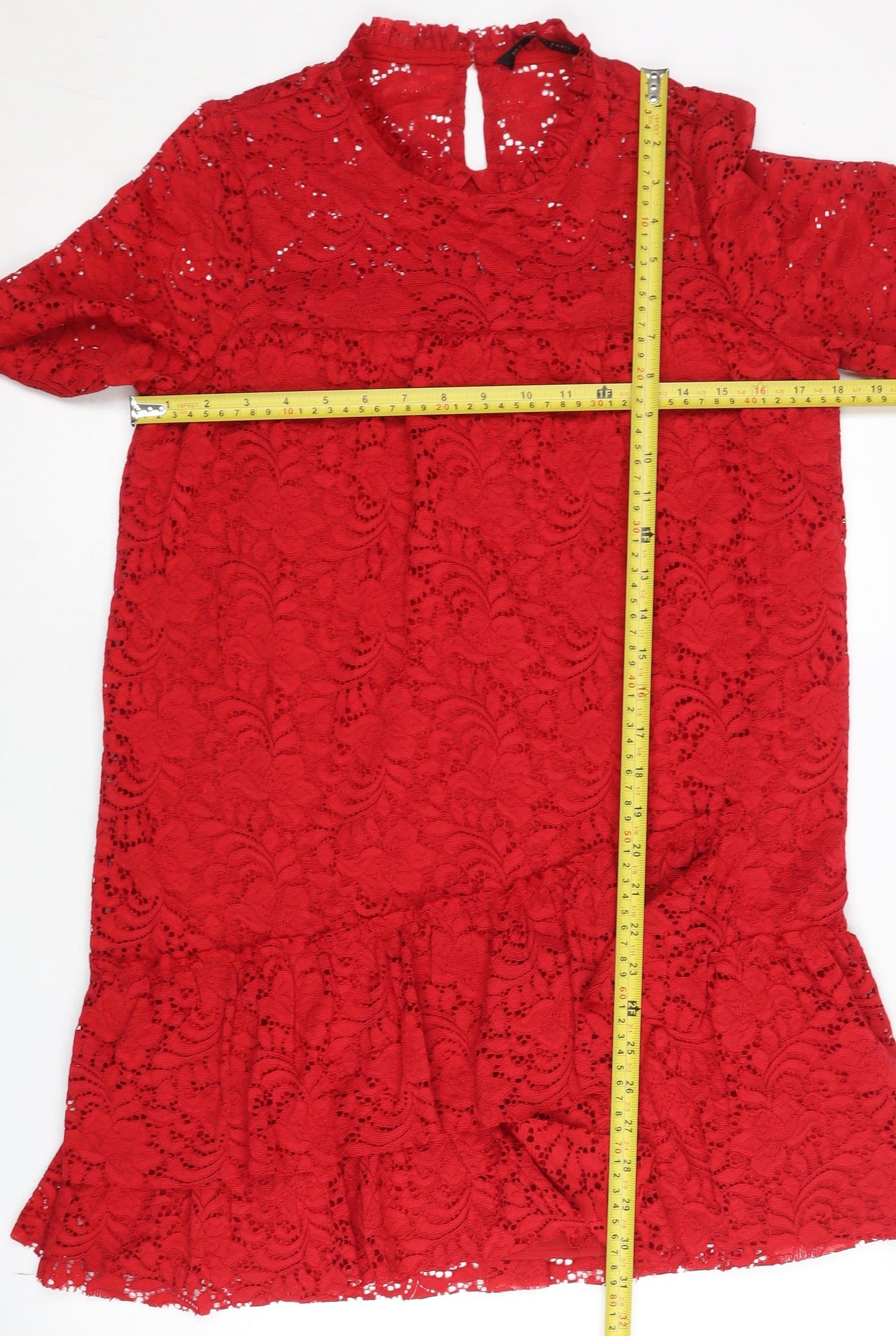 Zara Women Red Lace Sheath Dress Size 8 Long Sleeve Cocktail
