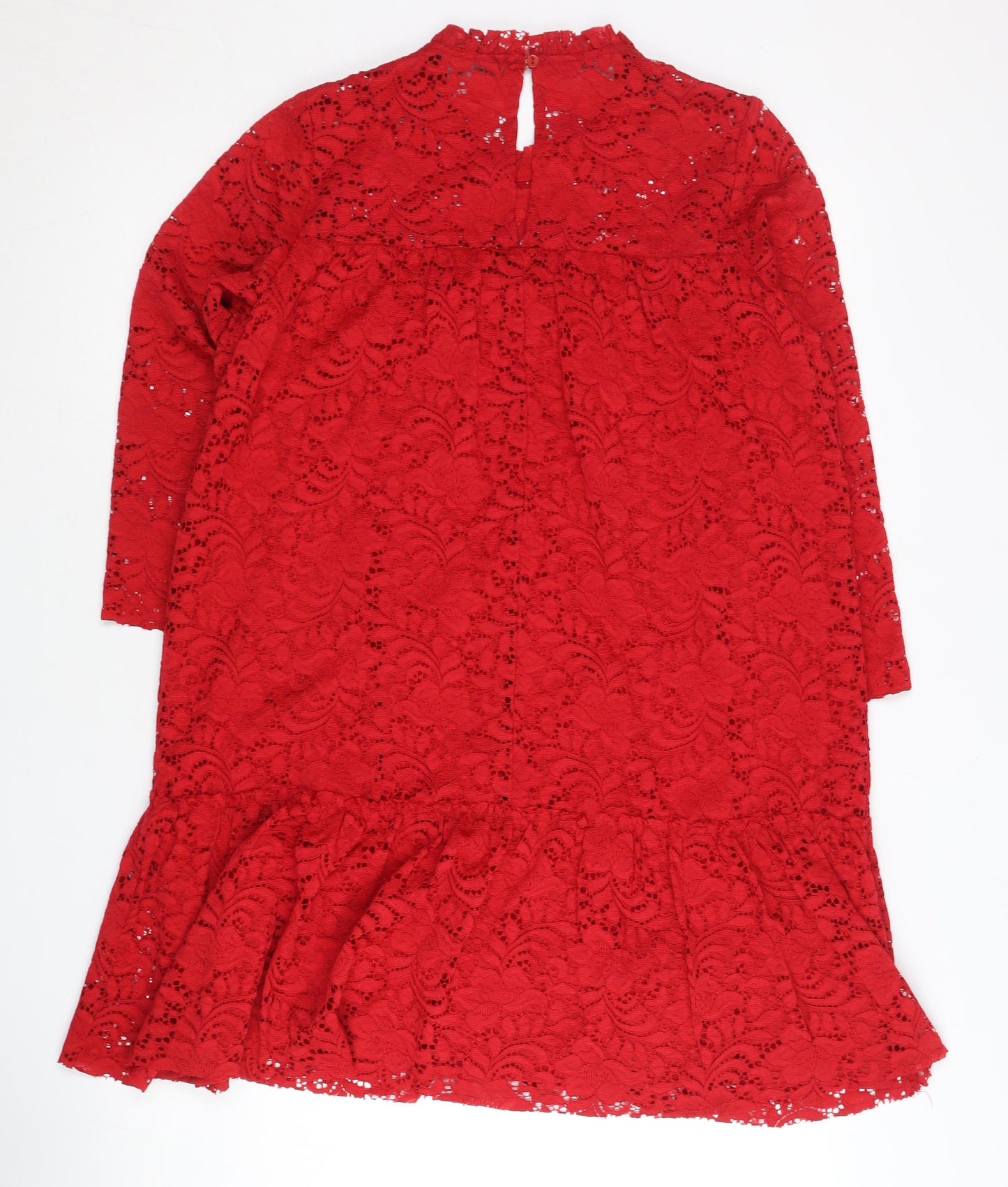 Zara Women Red Lace Sheath Dress Size 8 Long Sleeve Cocktail