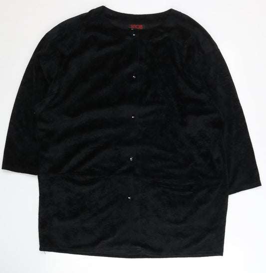 SNOB Womens Black Size 12 Velvet Short Sleeve Cardigan