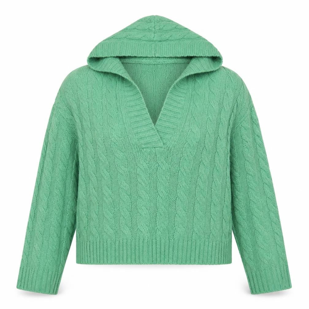 American Eagle Women’s Green XS Cable Knit Hooded Jumper