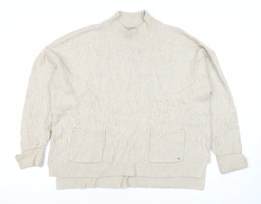 Fat Face Womens Beige Cable Knit Mock Neck Pullover Jumper Size 14
