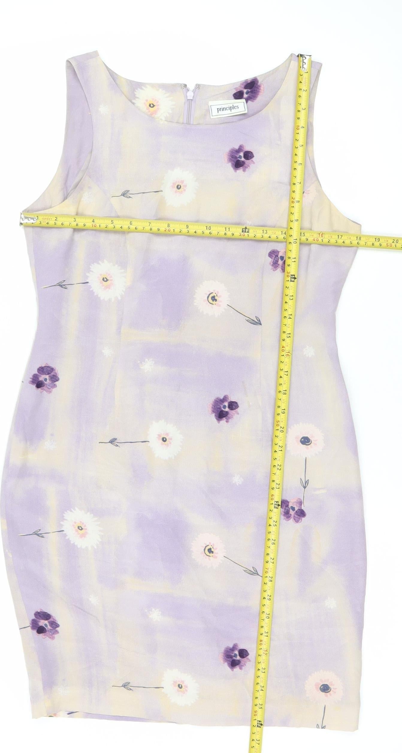 Principles Women’s Purple Silk Floral Sheath Dress UK 12
