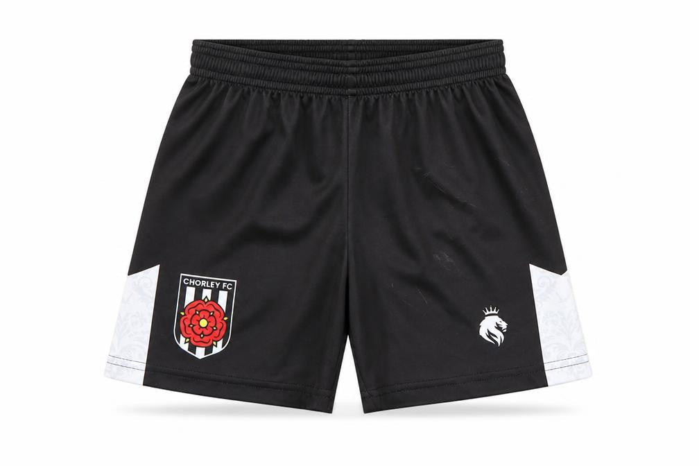 Front view of Hope & Glory boys’ black football athletic shorts, size S, junior