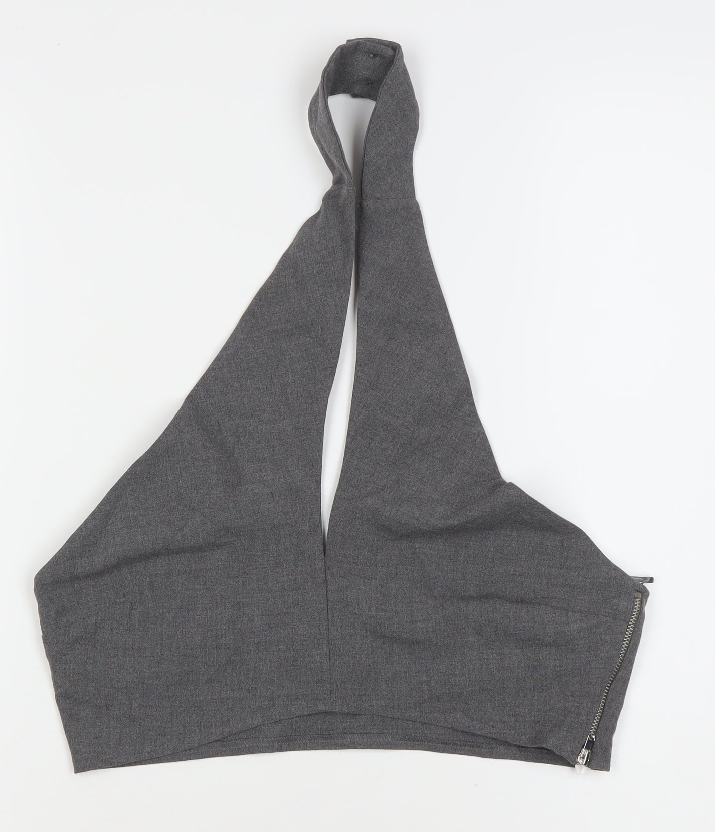 PULL&BEAR Womens Grey Halter Crop Top Size 12 Slim Fit Zip