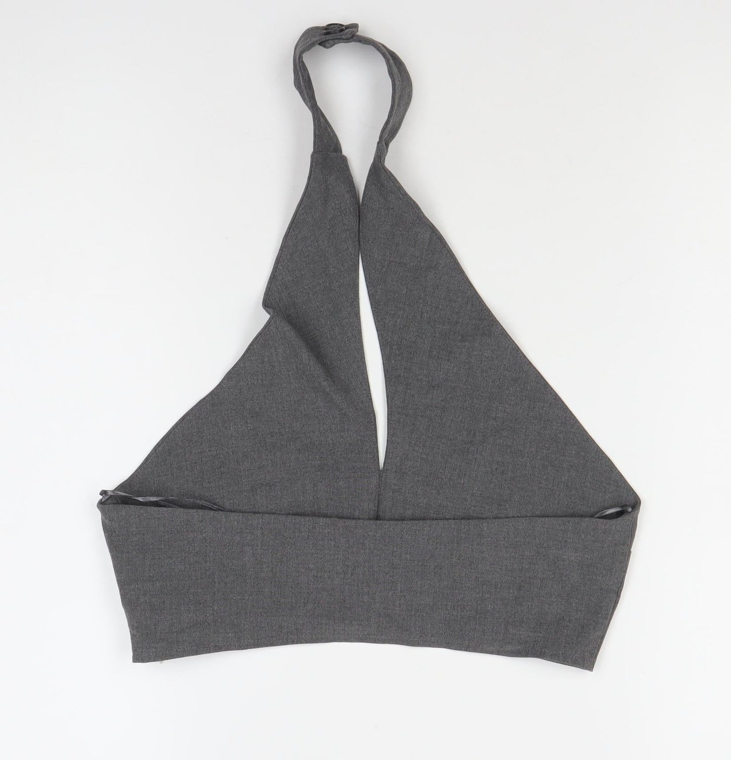 PULL&BEAR Womens Grey Halter Crop Top Size 12 Slim Fit Zip
