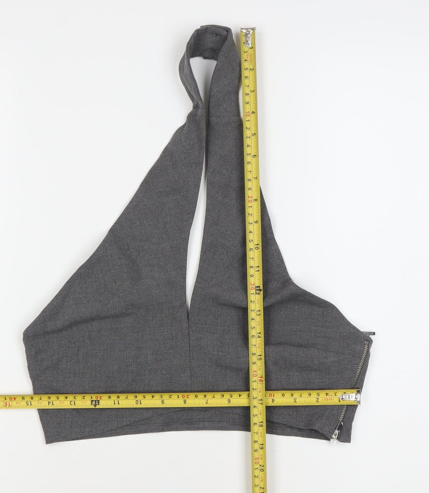 PULL&BEAR Womens Grey Halter Crop Top Size 12 Slim Fit Zip