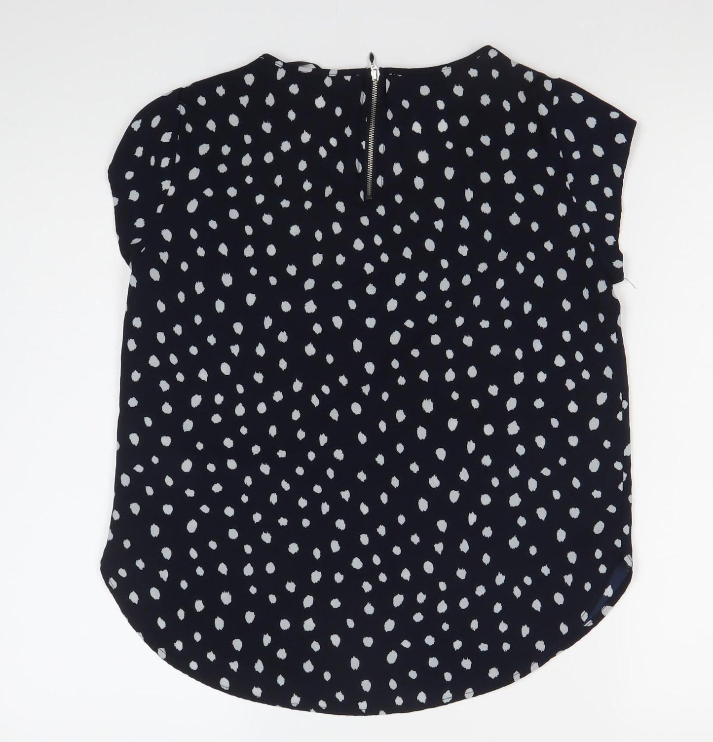 ONLY Womens Blue Polka Dot Blouse Size 8 Short Sleeve Zip