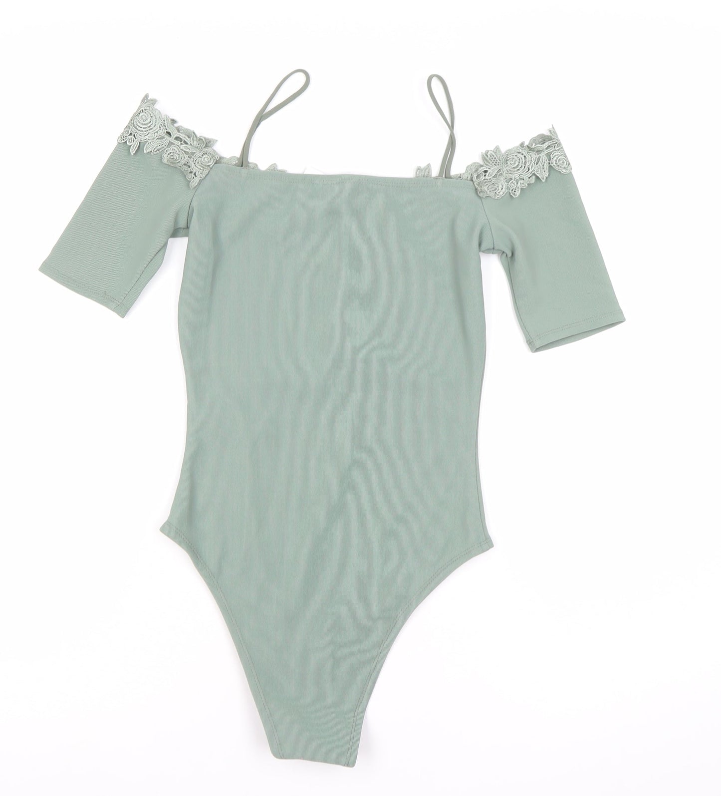 Topshop Women Green Lace Off Shoulder Bodysuit UK 4 Slim Fit