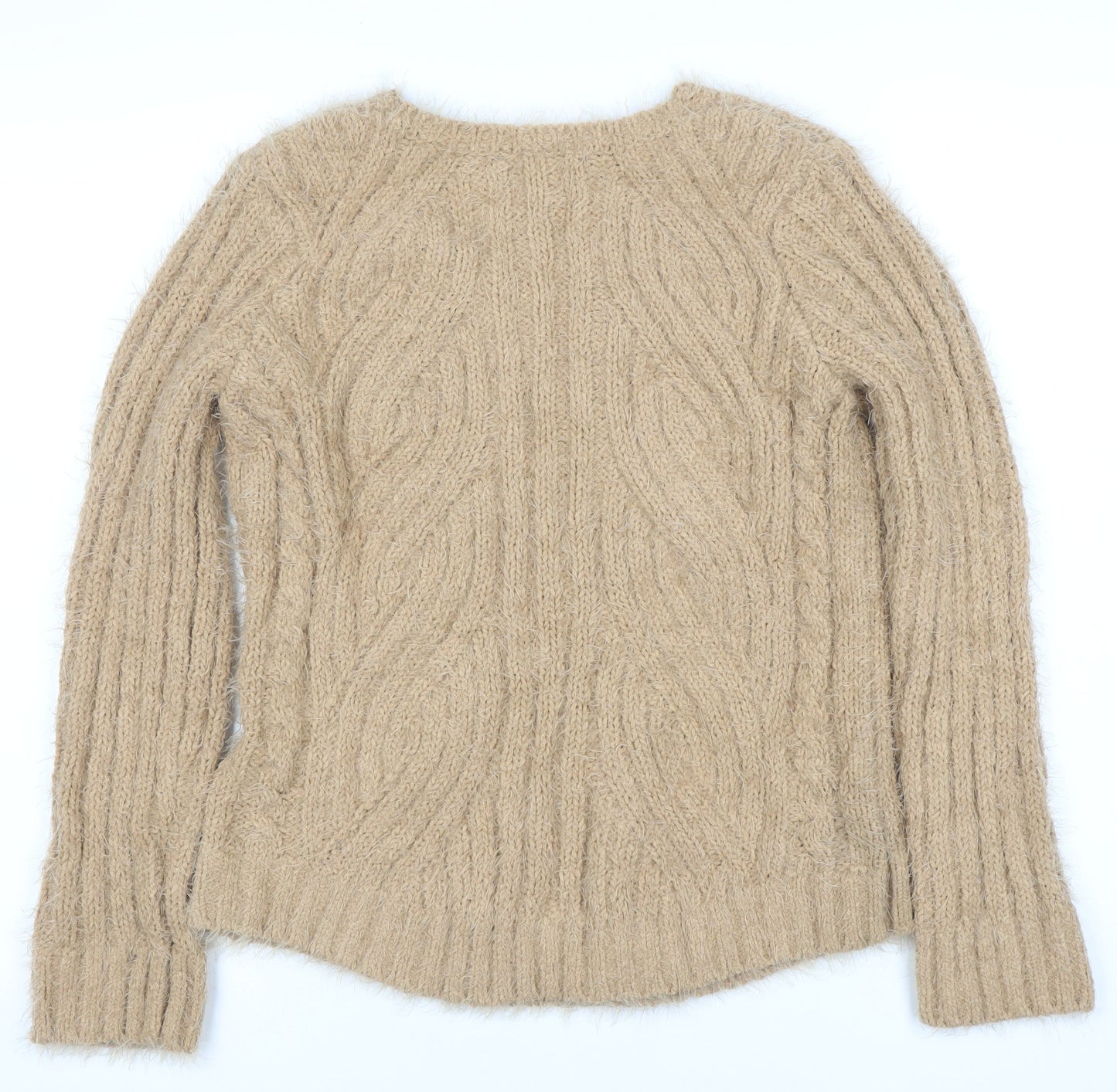 Marks and Spencer Women’s Beige V-Neck Cable Knit Jumper M