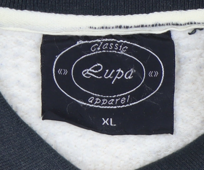 Lupa Men’s Beige XL Collared Henley Sweatshirt Embroidered Pocket